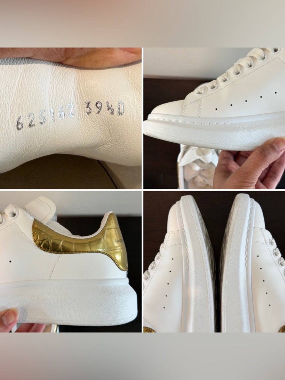 Alexander McQueen Women’s Oversized Sneakers White Gold Crocodile sz US 9.5 - Picture 12 of 16
